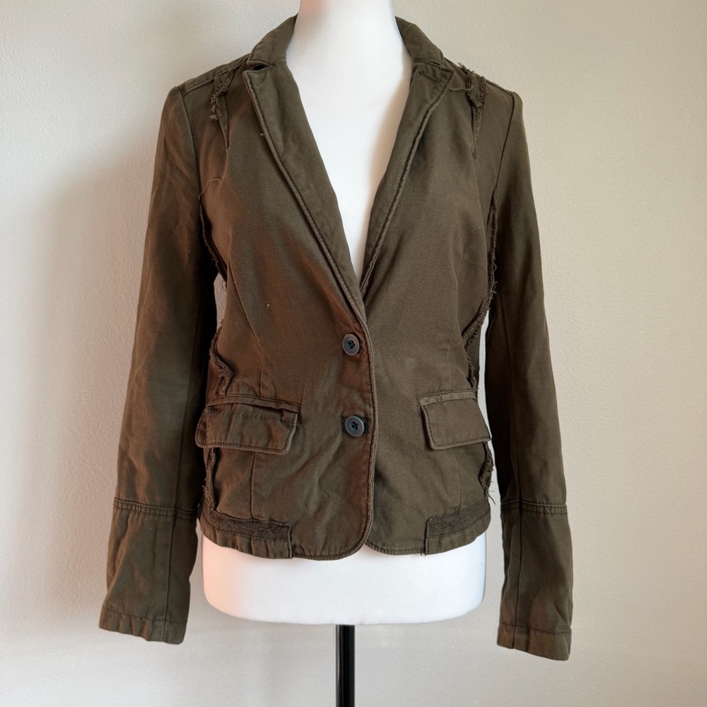 Hei Hei Womens  Delaine Houndstooth Contrast  Blazer Jacket‎ Sz 2 Olive Green